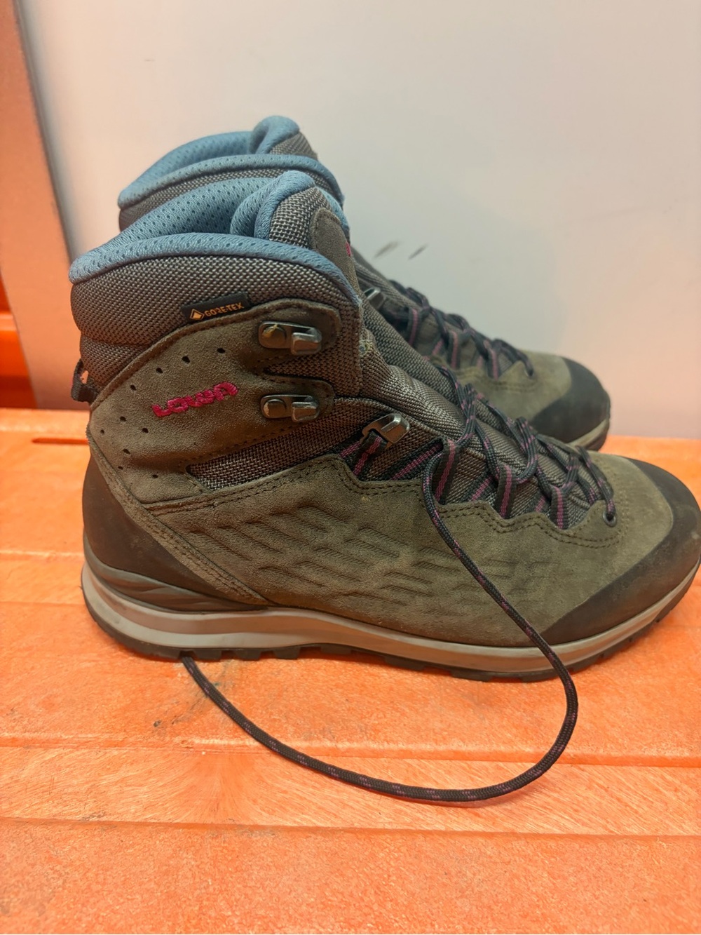 Lowa Women's Hiking Boots in Olive with Purple Accents